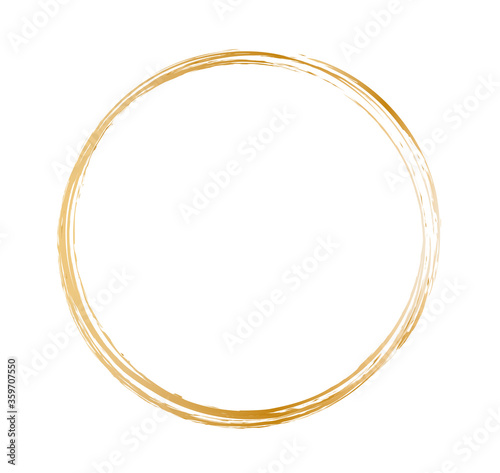 gold brush round frame on white background 