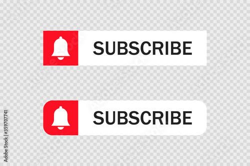Subscribe button on transparent background in flat style. Social media concept, vector illustration