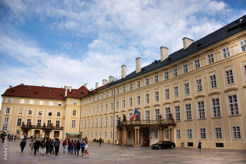 Czechia people and foreigner travelers walking travel visit and take photo classic vintage retro antique building at Prague castle on September 25, 2019 Prague, Czech Republic