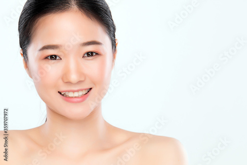 Beautiful Young Asian Woman with Clean Fresh Skin. Face care, Facial treatment, Cosmetology, beauty and healthy skin and cosmetic concept, woman beauty skin isolated on white background.