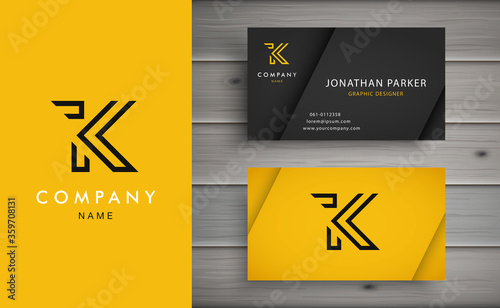 Clean and stylish logo forming the letter K with business card templates. Modern Logotype design for corporate branding.