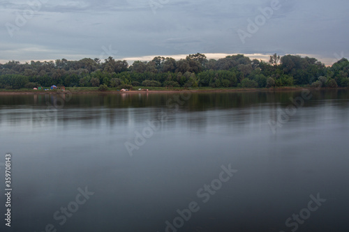 Evening landscape of the large navigable river Oka, Moscow region, Serpukhov district, Russia.
