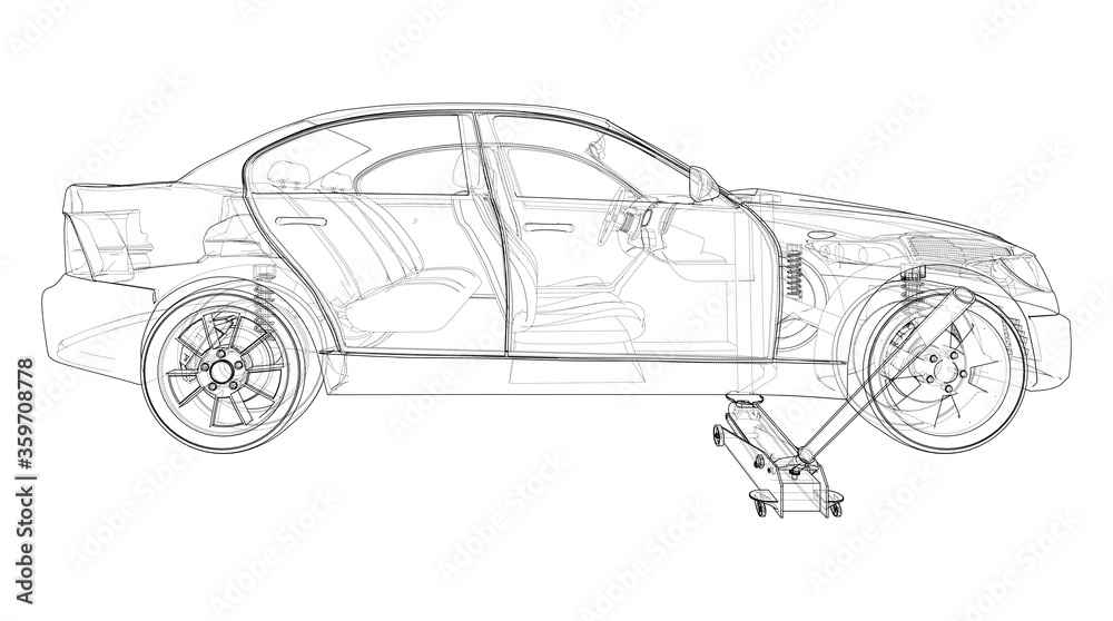 Concept car with Floor Car Jack. Vector