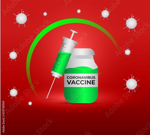Vaccine coronavirus covid-19 concept. Vaccine jar syringe injection. Vector illustration