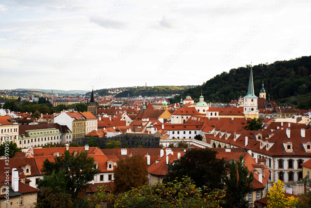 View cityscape and landscape with Classic vintage retro antique building of Prague city old town from Prague castle in Prague, Czech Republic