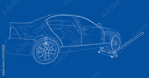 Concept car with Floor Car Jack. Vector