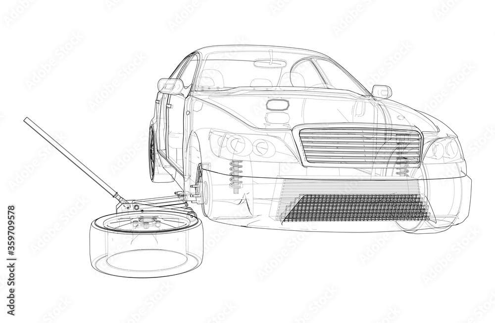 Concept car with Floor Car Jack. Vector