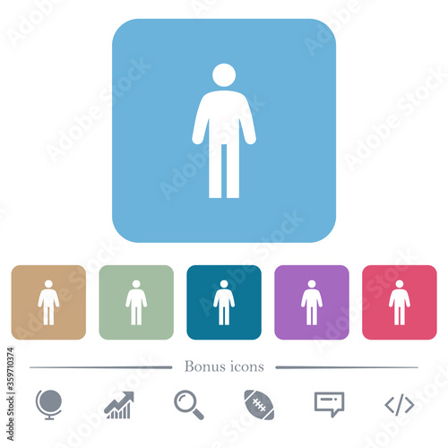 Standing man flat icons on color rounded square backgrounds