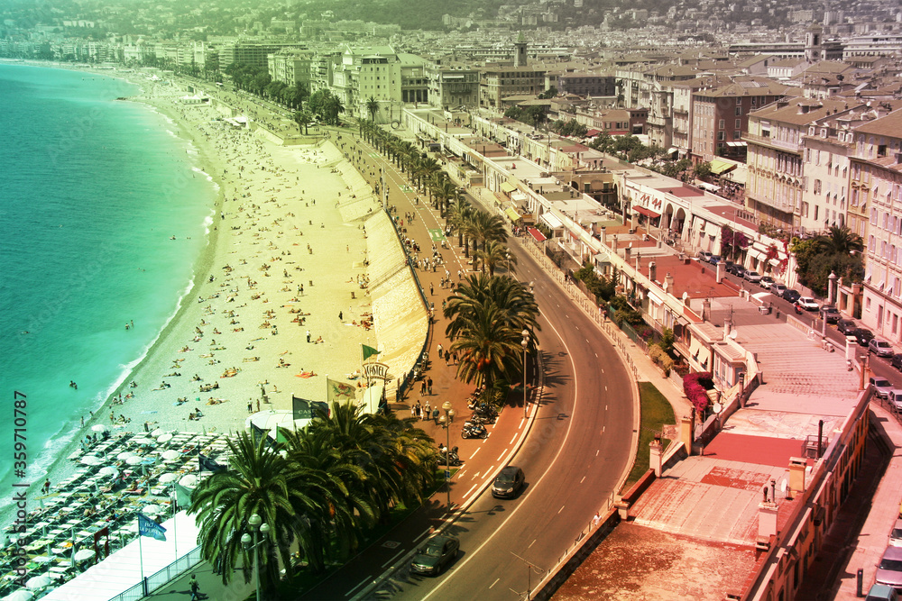 Aerial view of Promenade des Anglais in Nice, french riviera, cote d'azur, France
