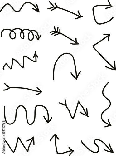 Set of hand drawn arrows doodle on white background