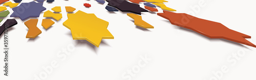 Colorful geometric abstract background, 3d isometric levitating art style can be used in cover or book design, cd cover, flyer, poster, advertising or website backgrounds