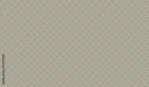 Factory textile illustration with a background the color of milk cocoa, with green crosses resembling a fence made of iron elements