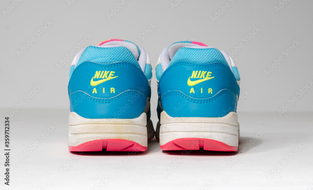 london, englabnd, 05/08/2018 Rare Nike Air max clearwater White, pink, blue and neon Nike air max retro classic sneaker trainers. Nike sport and street wear fashionable athletic Stock Photo