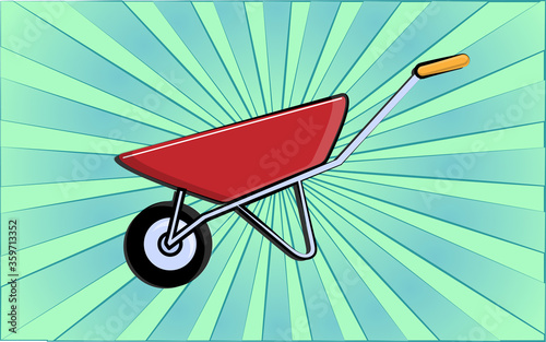 Construction repair garden tool wheelbarrow on a background of abstract blue rays. Vector illustration