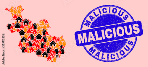 Fire disaster and property mosaic Overijssel Province map and Malicious rubber stamp imitation. Vector mosaic Overijssel Province map is constructed from random burning homes.