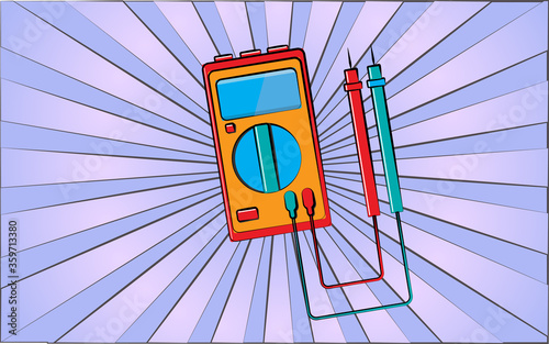 Construction repair tool electric tester on abstract blue rays background. Vector illustration