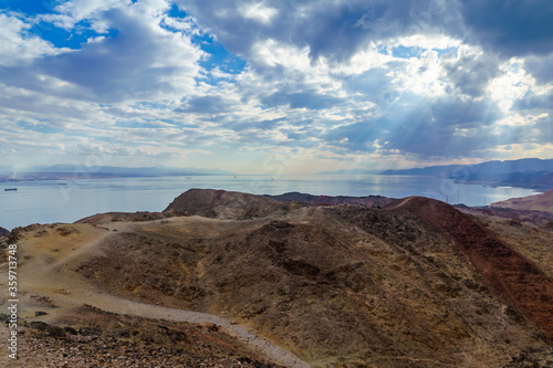 Mount Tzfahot and the gulf of Aqaba