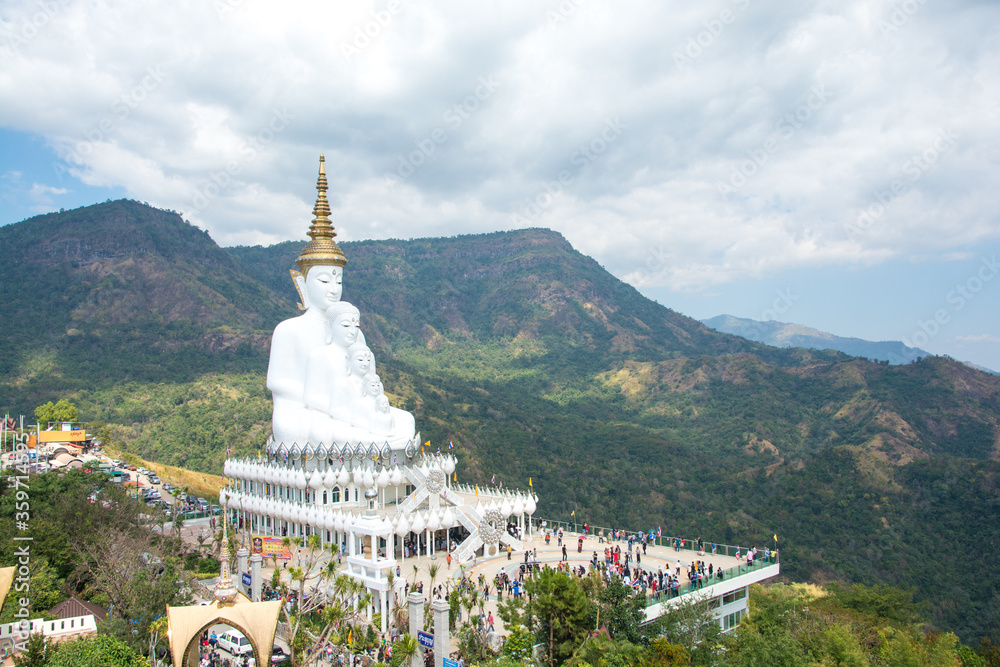 Beautiful white buddha statue and  monastery at Wat Pha Sorn Kaew temple in Khao Kor, Phetchabun, Thailand