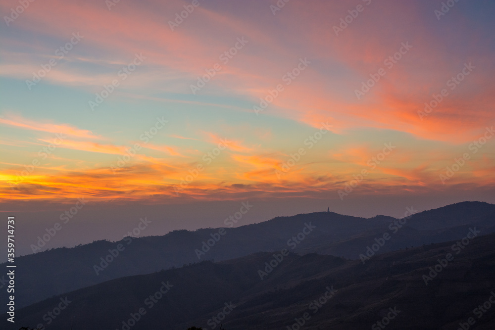 Beautiful sunset on nodule rock field 's name Lan Hin Pum viewpoint mountain at Phu Hin Rong Kla National Park in Thailand