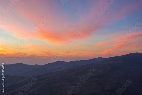 Beautiful sunset on nodule rock field 's name Lan Hin Pum viewpoint mountain at Phu Hin Rong Kla National Park in Thailand © serra715