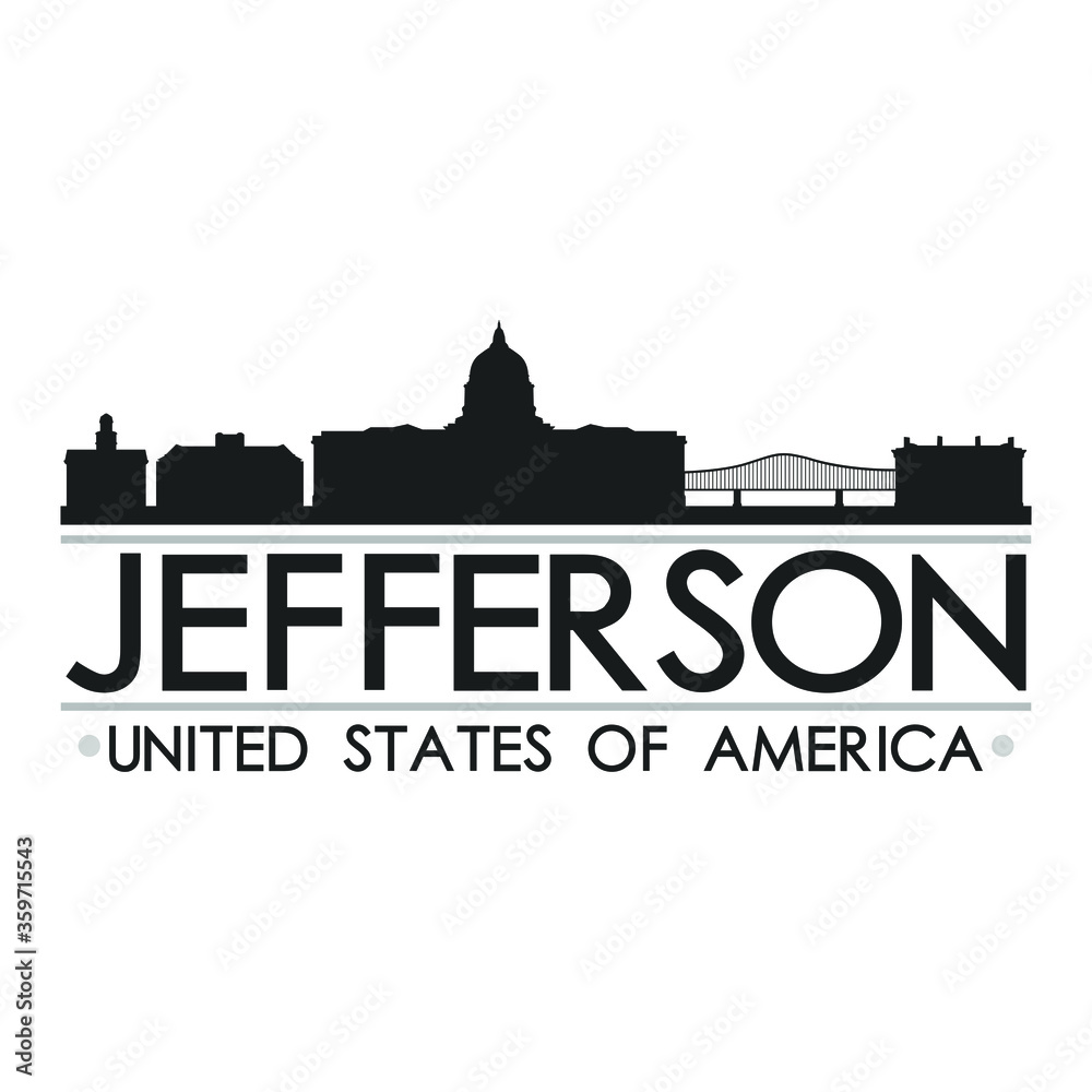 Jefferson Skyline Silhouette Design City Vector Art Famous Buildings