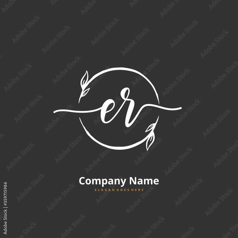 E R ER Initial handwriting and signature logo design with circle. Beautiful design handwritten logo for fashion, team, wedding, luxury logo.