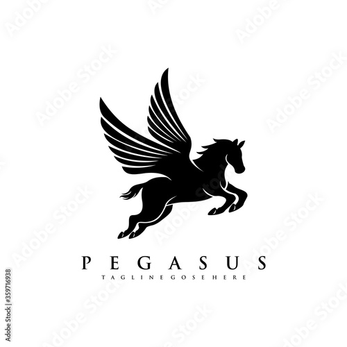 Photo Horse Pegasus Logo Design Template