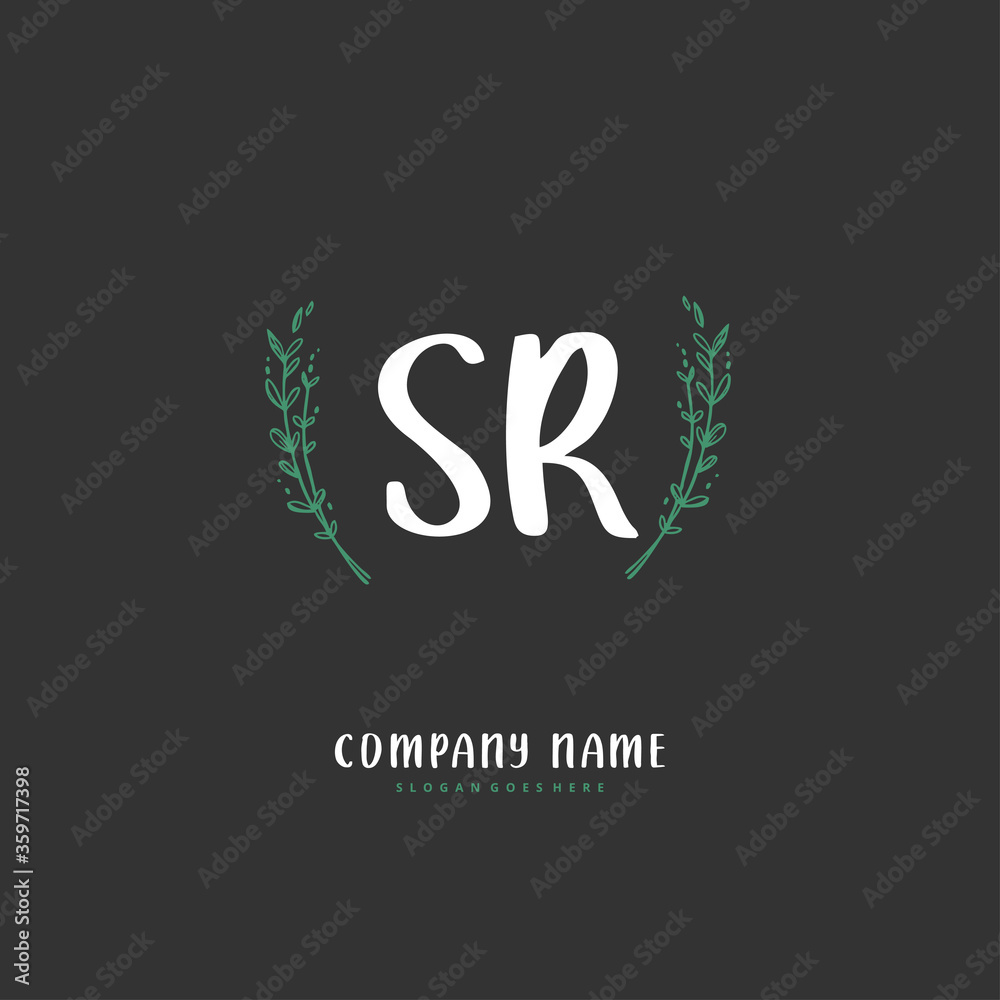 S R SR Initial handwriting and signature logo design with circle. Beautiful design handwritten logo for fashion, team, wedding, luxury logo.