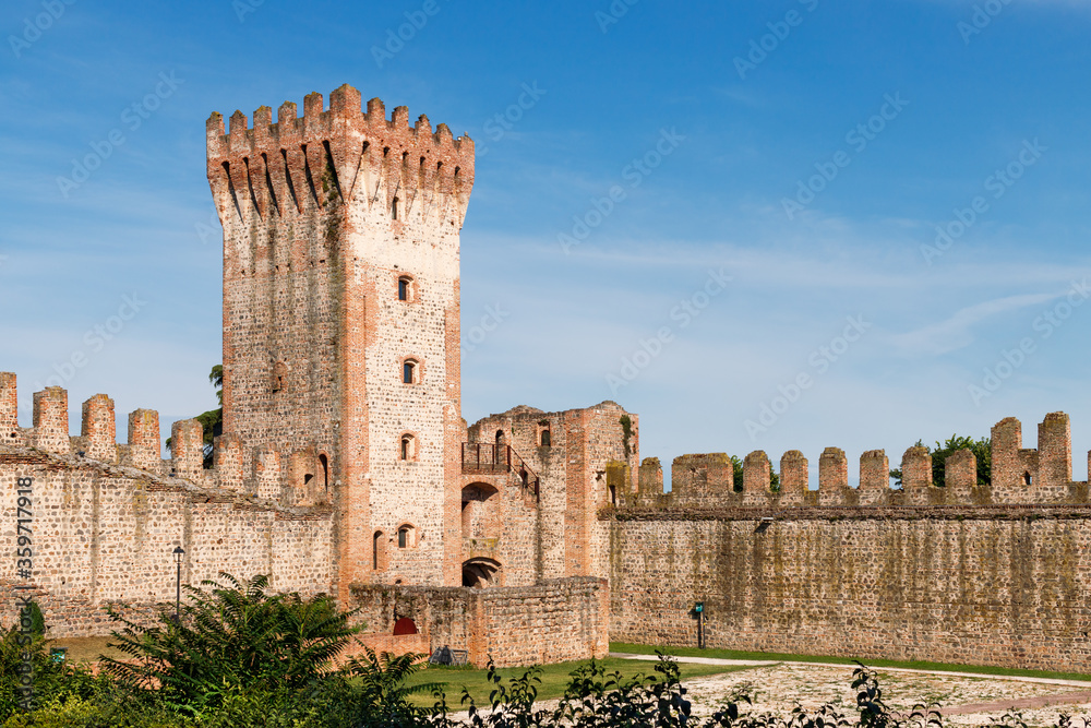 View on a medieval tower of the Carrarese Castle of Este