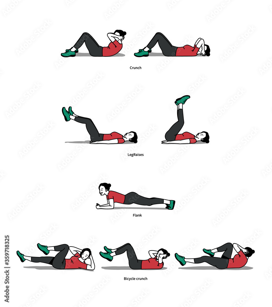 Exercise guide for women who do Bicycle crunch LegRaises Flank