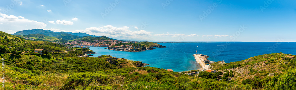 Panorama from the Corniche road in Port Vendres in Occitanie in the south of France