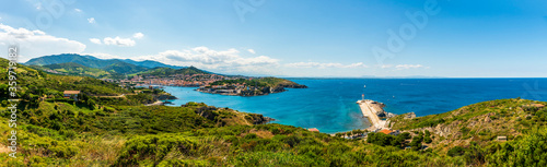 Panorama from the Corniche road in Port Vendres in Occitanie in the south of France