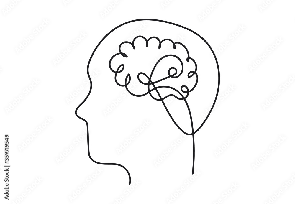 Continuous line art or One Line Drawing of a human brain, mechanical and robotic technology with advanced. Vector illustration EPS 10. Continuous line art or One Line Drawing of a human brain, mechanical and robotic technology with advanced. Vector illustration EPS 10.