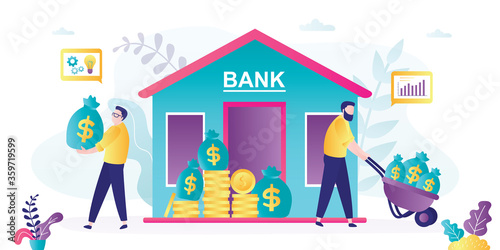 Businessman received loan to new business idea. Entrepreneur with profit. Investor carries money to new startup.