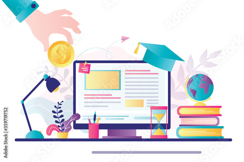 Investing in education. Knowledge,online courses. Investment banner, student loans, scholarships. Trendy vector