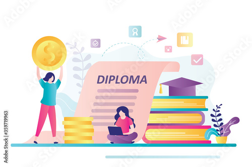 Women students investing in education. Skills improvement, online courses. E-learning concept. Educational credit scholarship