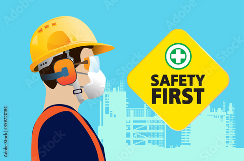 safety equipment, construction concept, Yellow safety hard hat. Vector illustration