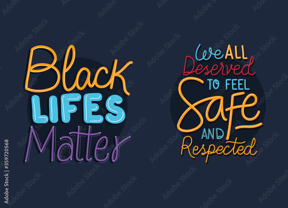 Black lives matter phrases design of Protest justice and racism theme Vector illustration