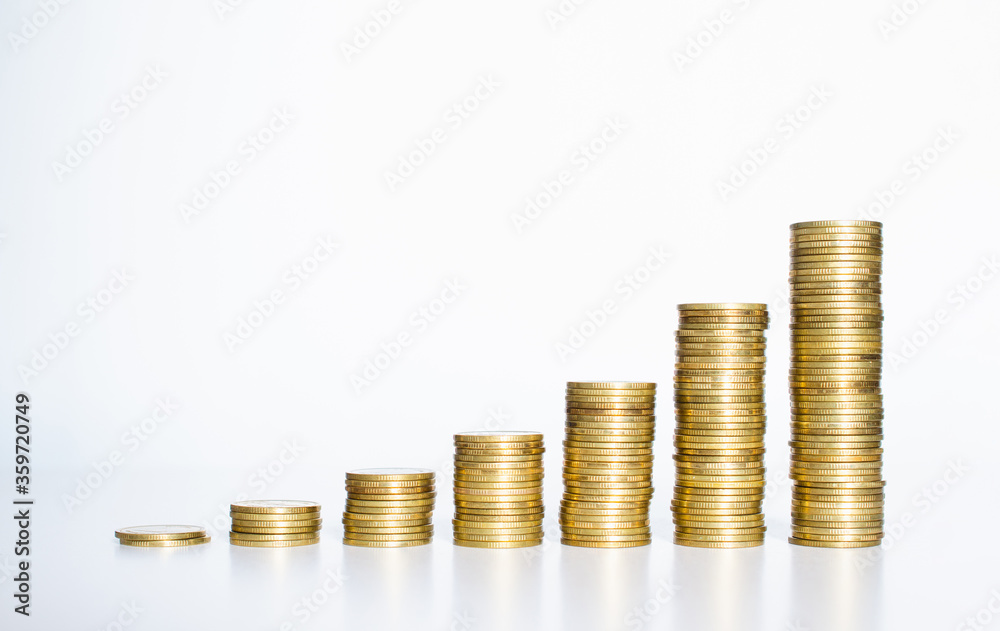 coin stack growth up on white background. money saving, financial grow, business startup, economy budget and investment concept. coin stack growth up on white background. money saving, financial grow, business startup, economy budget and investment concept.