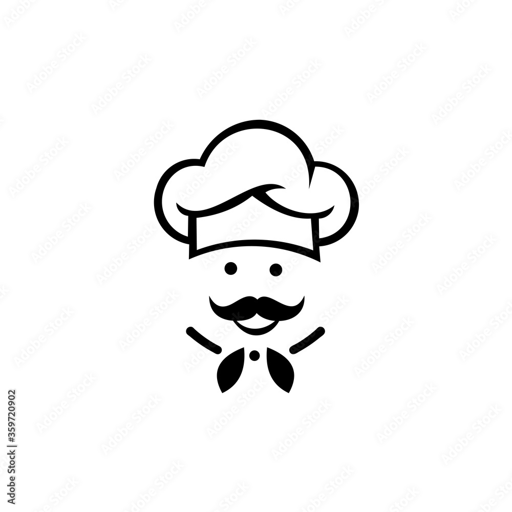 Chef in a cooking hat vector logo. Icon or symbol for design menu restaurant, cooking club, food studio or home cooking.
