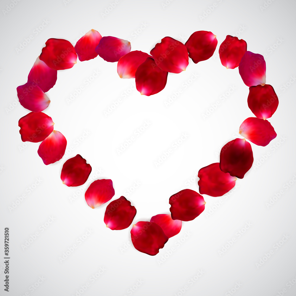 Red rose vector petal Heart frame isolated on white background. Eps 10. Red rose vector petal Heart frame isolated on white background. Eps 10.