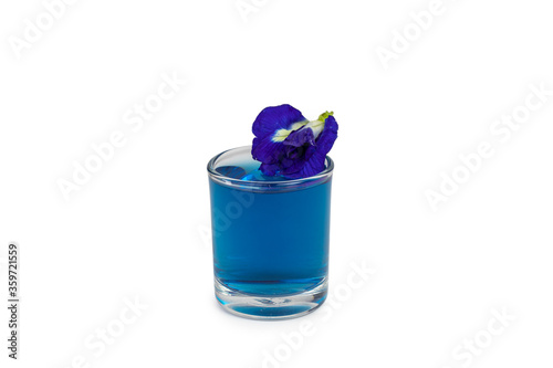 fresh butterfly pea flowers juice isolated on white background