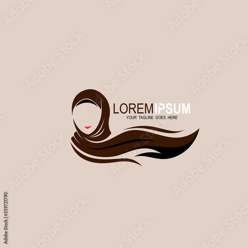 Hijab woman icon, Hijab logo with beautiful girl design template, 