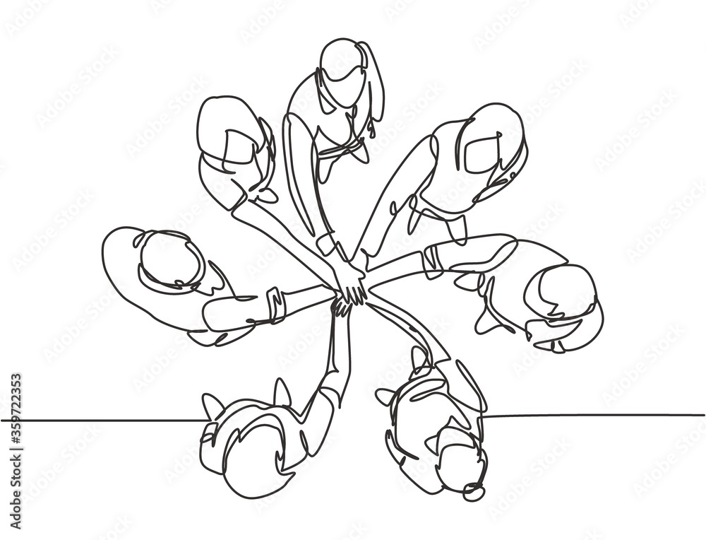 Fototapeta One single line drawing group of young happy business people ...