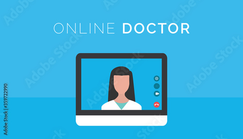 Computer with doctor on the screen during video call