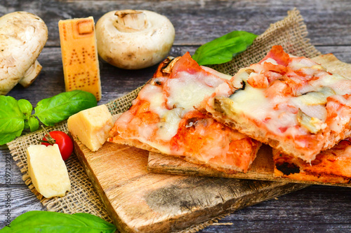 slice of  italian  72 fermentation dough  home made sicialian pizza photo