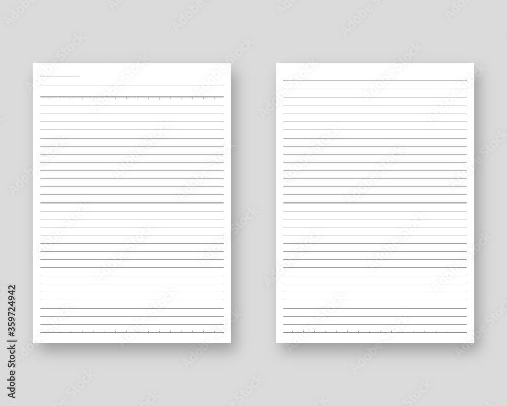 Sheet of lined paper template set. Template design. Realistic vector