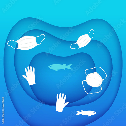 Sea contaminated with gloves and mask by covid-19