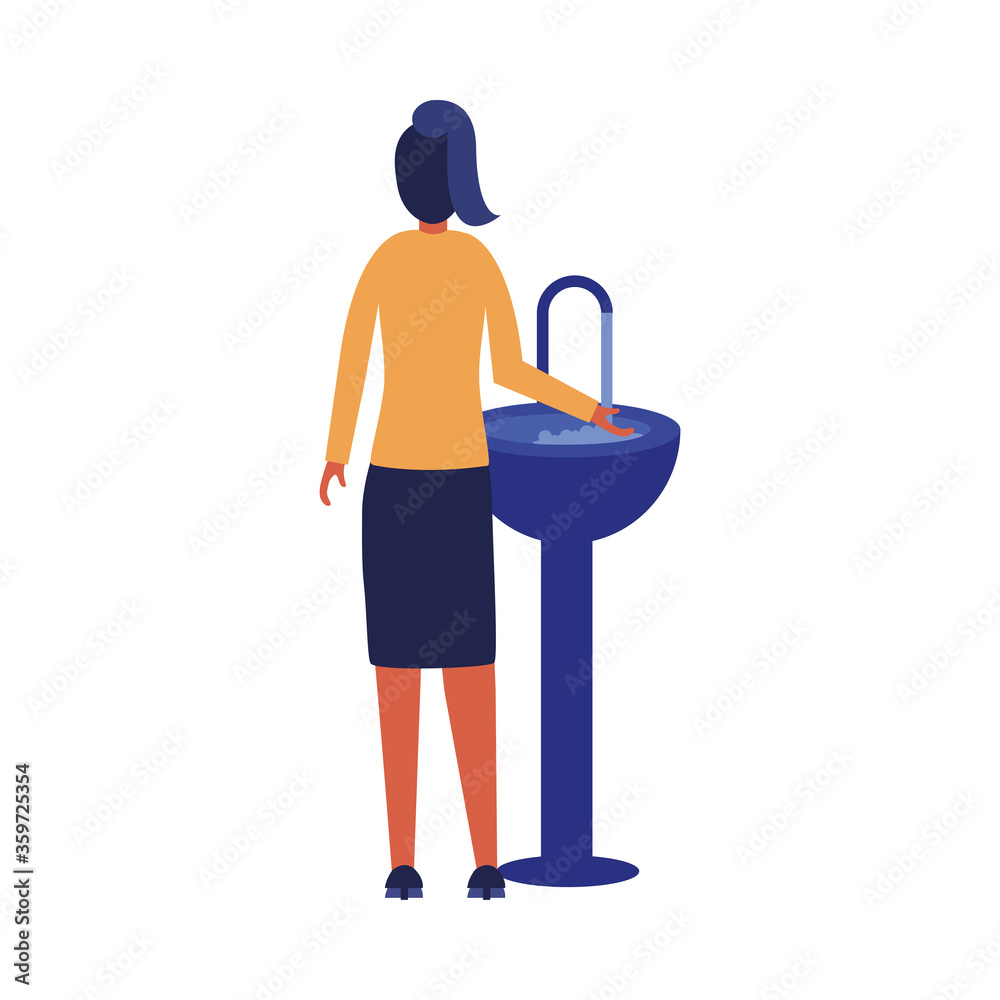 Fototapeta premium Woman washing her hands on water tap vector design