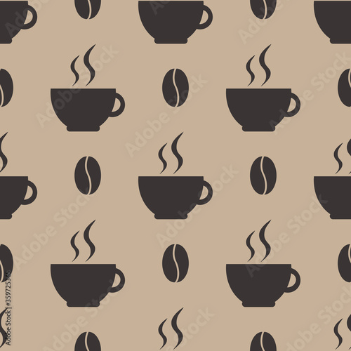 Seamless pattern with cups on brown background. Vector illustration